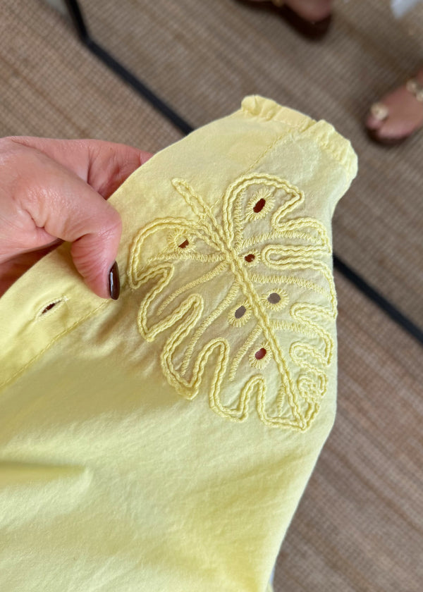 Monstera linen shirt - lemon-The Style Attic