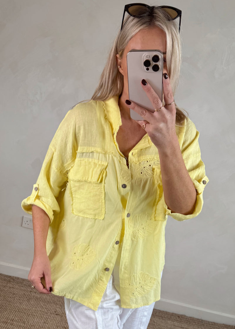 Monstera linen shirt - lemon-The Style Attic