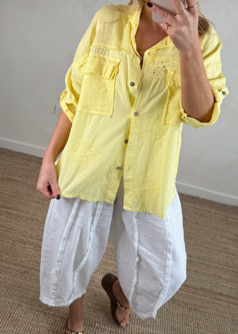 Monstera linen shirt - lemon-The Style Attic
