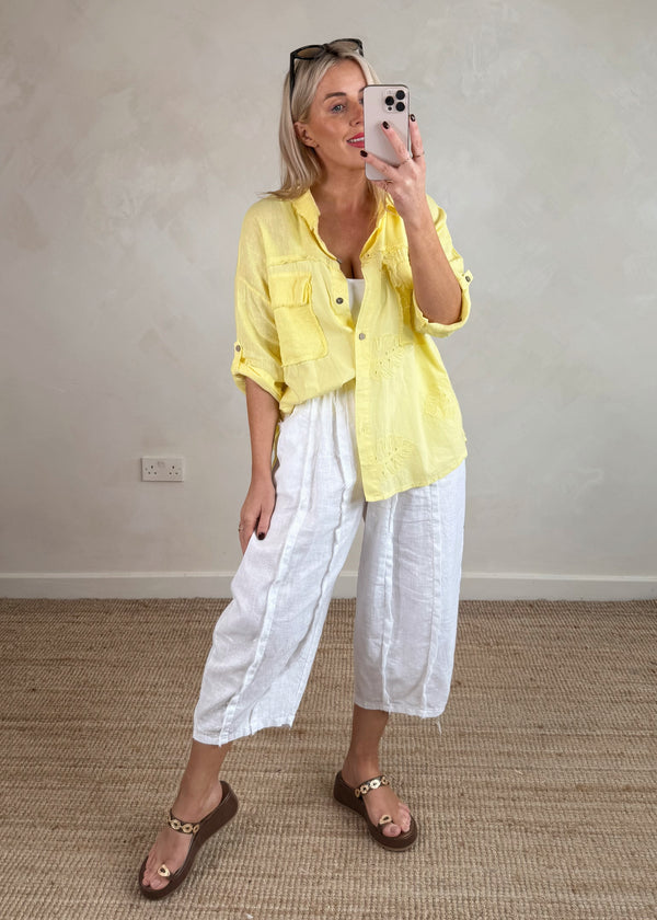 Monstera linen shirt - lemon-The Style Attic