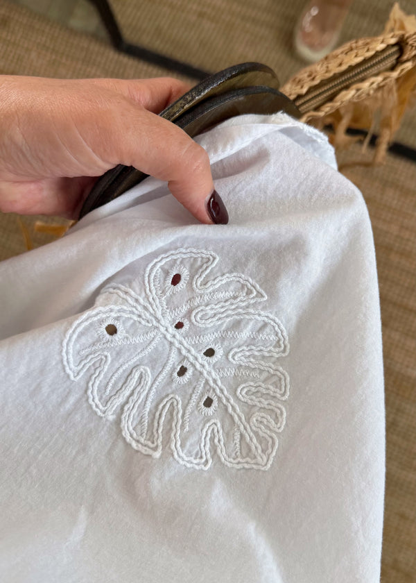Monstera linen shirt - white-The Style Attic