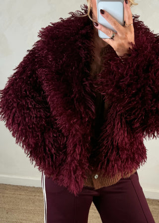 Moss fur jacket - Merlot-The Style Attic