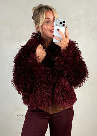 Moss fur jacket - Merlot-The Style Attic