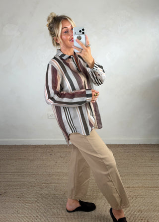 Multi stripe shirt - Taupe-The Style Attic