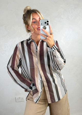 Multi stripe shirt - Taupe-The Style Attic