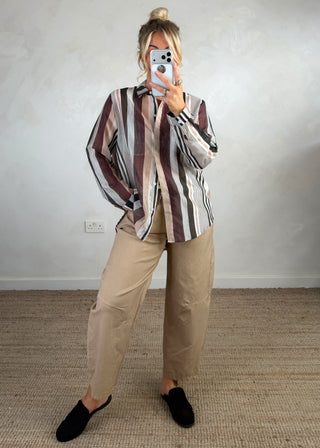 Multi stripe shirt - Taupe-The Style Attic