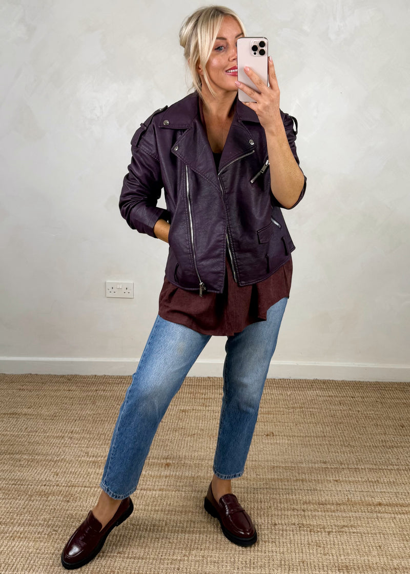 Muse Biker jacket - plum-The Style Attic