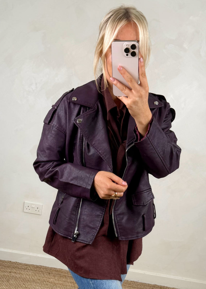 Muse Biker jacket - plum-The Style Attic