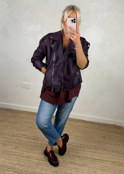 Muse Biker jacket - plum-The Style Attic