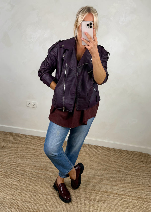 Muse Biker jacket - plum-The Style Attic