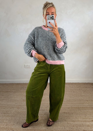 Mylie corduroy barrel leg trouser - Apple size 2-The Style Attic