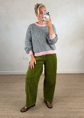 Mylie corduroy barrel leg trouser - Apple size 2-The Style Attic
