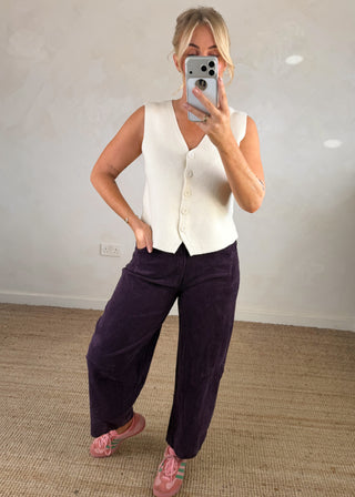 Mylie corduroy barrel leg trouser - Aubergine size 1-The Style Attic