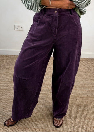 Mylie corduroy barrel leg trouser - Aubergine size 2-The Style Attic