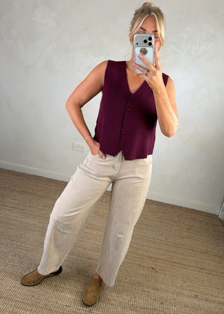 Mylie corduroy barrel leg trouser - Beige size 1-The Style Attic