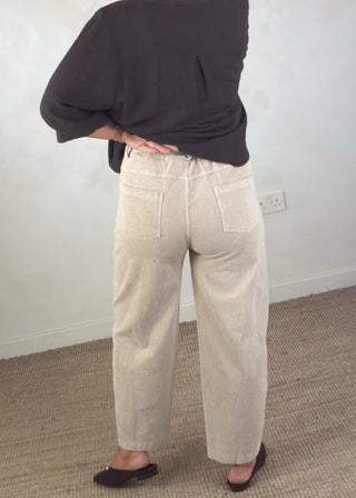 Mylie corduroy barrel leg trouser - Beige size 1-The Style Attic