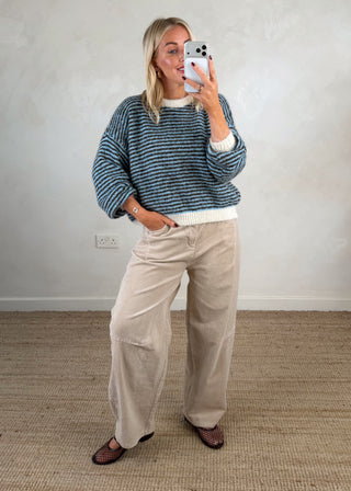 Mylie corduroy barrel leg trouser - Beige size 2-The Style Attic