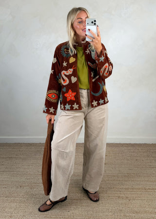 Mylie corduroy barrel leg trouser - Beige size 2-The Style Attic