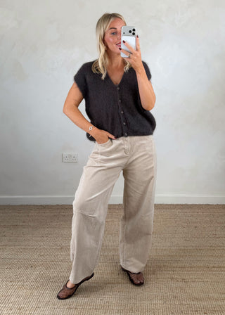 Mylie corduroy barrel leg trouser - Beige size 2-The Style Attic