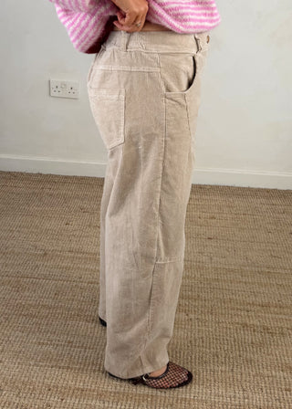 Mylie corduroy barrel leg trouser - Beige size 2-The Style Attic