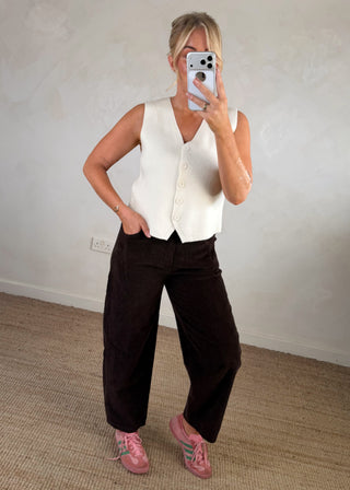 Mylie corduroy barrel leg trouser - Chocolate size 1-The Style Attic