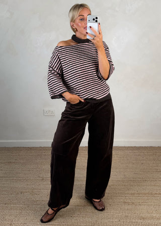 Mylie corduroy barrel leg trouser - Chocolate size 2-The Style Attic