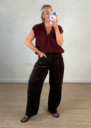 Mylie corduroy barrel leg trouser - Chocolate size 2-The Style Attic