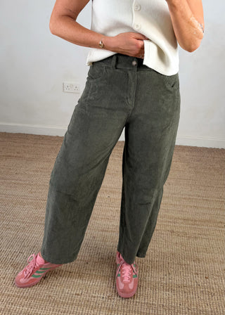 Mylie corduroy barrel leg trouser - Khaki size 1-The Style Attic