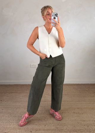 Mylie corduroy barrel leg trouser - Khaki size 1-The Style Attic