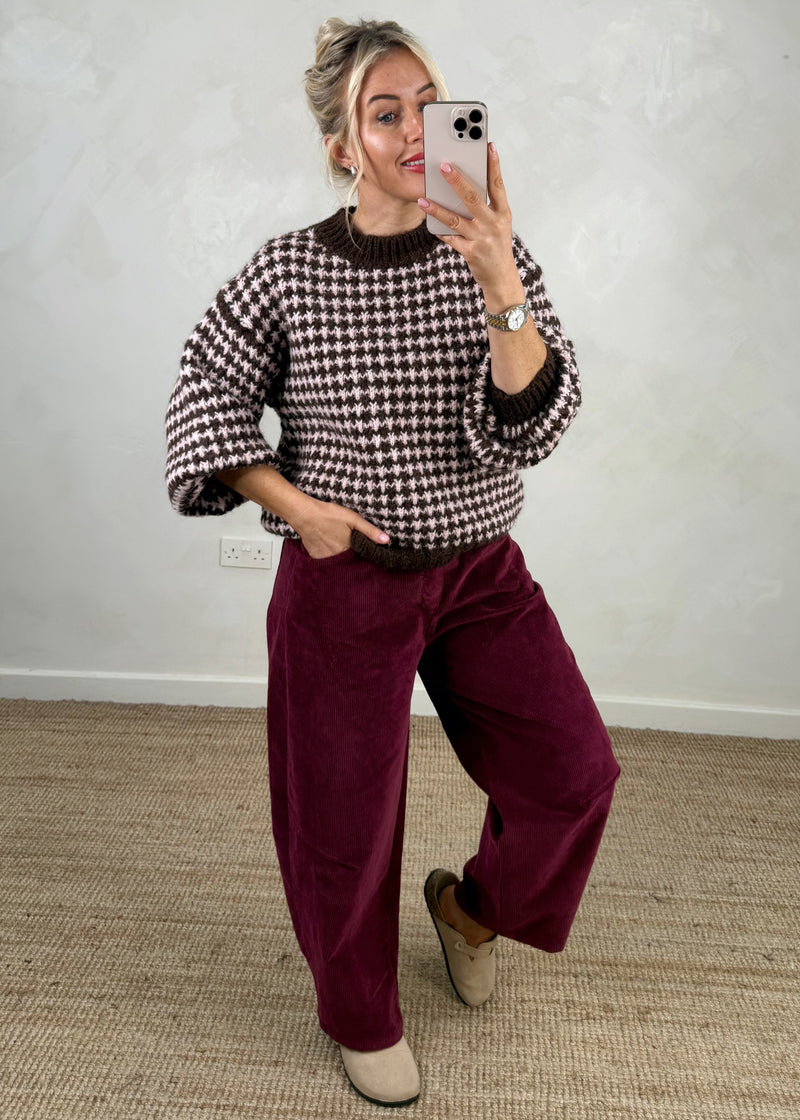 Mylie corduroy barrel leg trouser - Merlot-The Style Attic