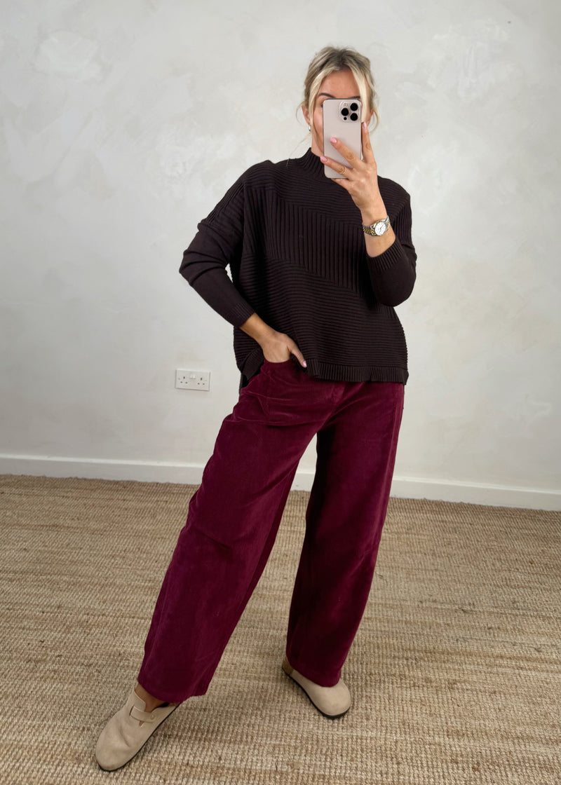 Mylie corduroy barrel leg trouser - Merlot-The Style Attic