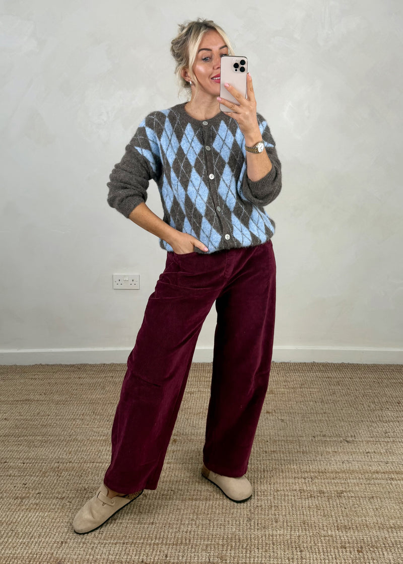 Mylie corduroy barrel leg trouser - Merlot-The Style Attic