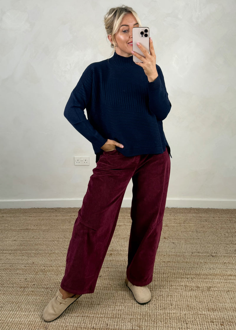 Mylie corduroy barrel leg trouser - Merlot-The Style Attic