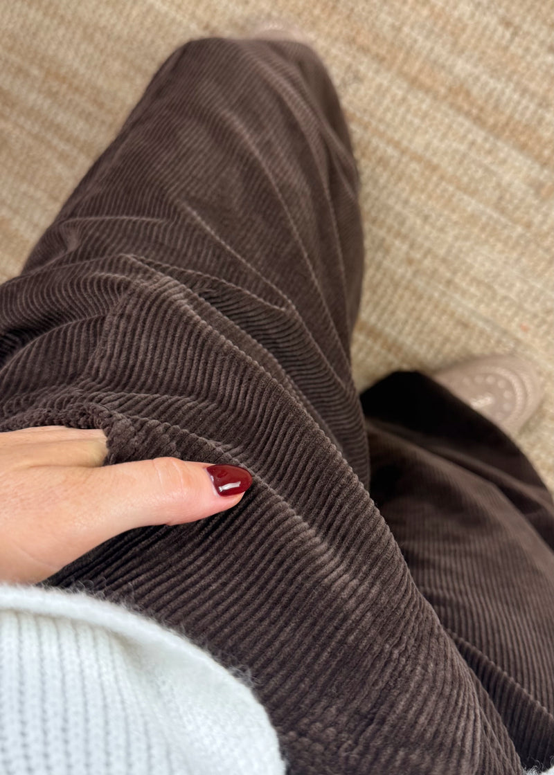 Mylie corduroy barrel leg trouser - chocolate-The Style Attic
