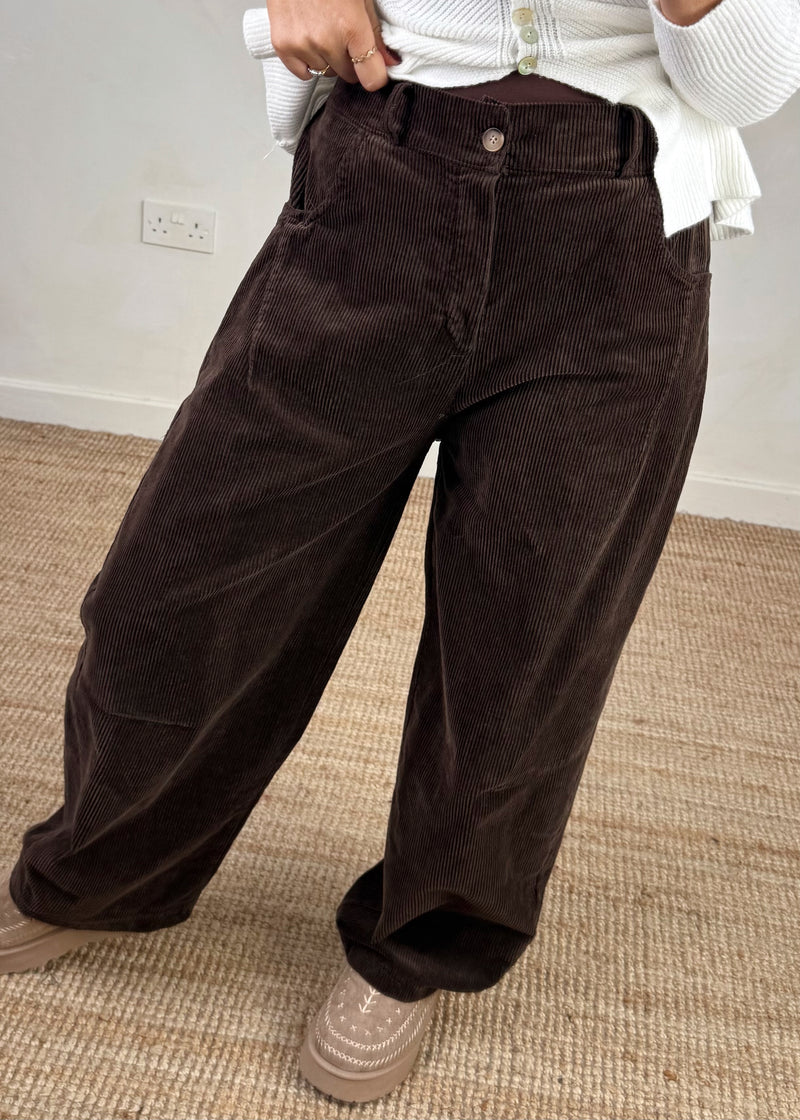 Mylie corduroy barrel leg trouser - chocolate-The Style Attic
