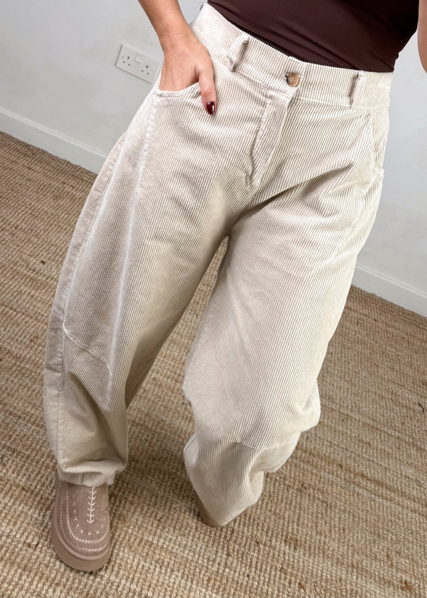 Mylie corduroy barrel leg trouser - cream-The Style Attic