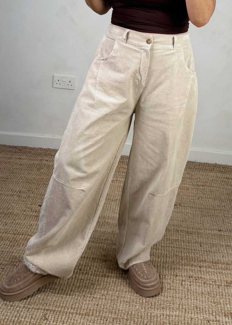 Mylie corduroy barrel leg trouser - cream-The Style Attic