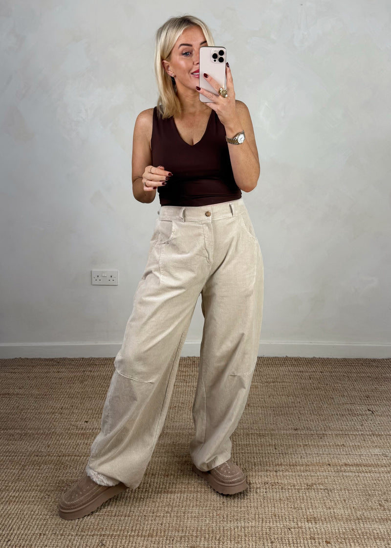 Mylie corduroy barrel leg trouser - cream-The Style Attic