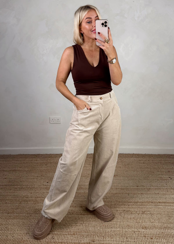 Mylie corduroy barrel leg trouser - cream-The Style Attic