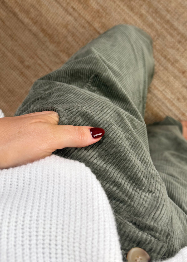 Mylie corduroy barrel leg trouser - khaki-The Style Attic