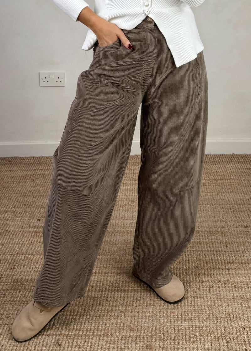 Mylie corduroy barrel leg trouser - mocha-The Style Attic
