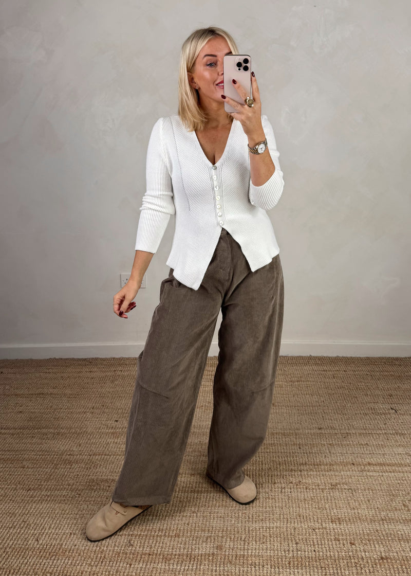 Mylie corduroy barrel leg trouser - mocha-The Style Attic