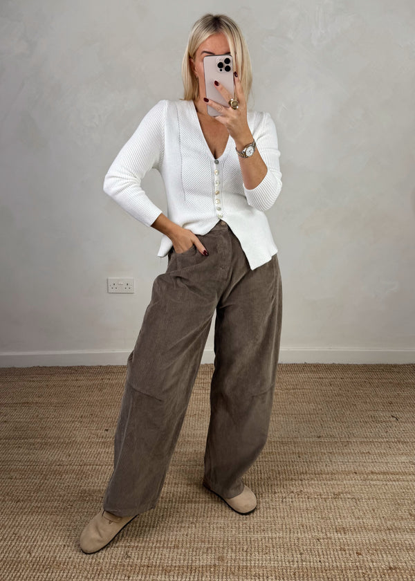 Mylie corduroy barrel leg trouser - mocha-The Style Attic