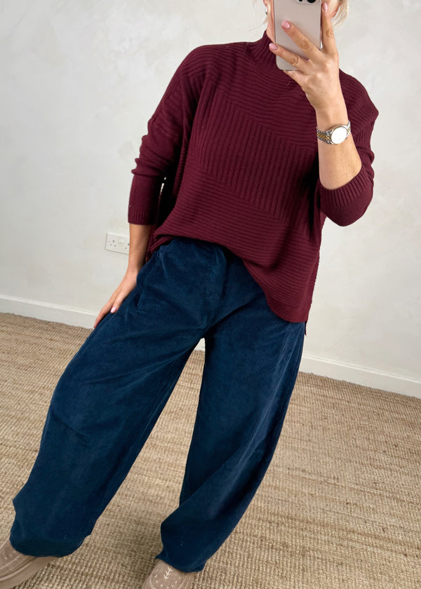 Mylie corduroy barrel leg trouser - navy-The Style Attic