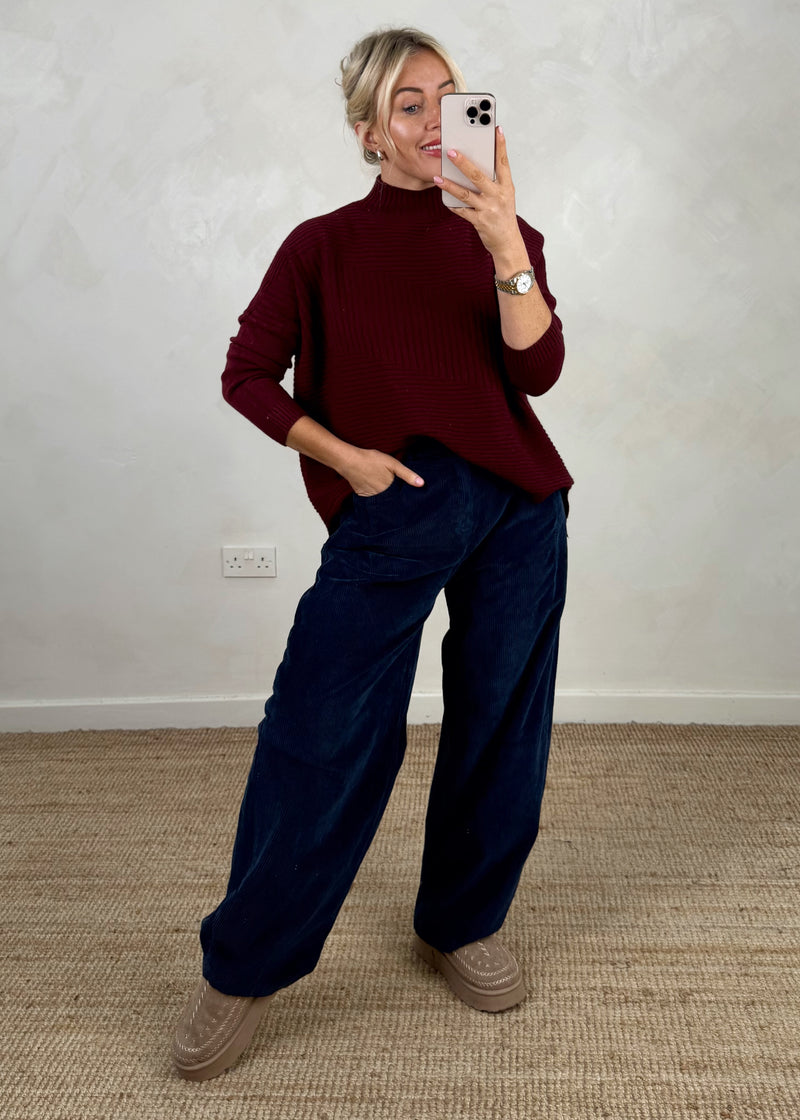 Mylie corduroy barrel leg trouser - navy-The Style Attic