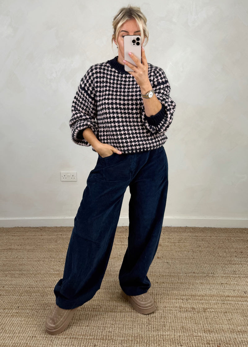 Mylie corduroy barrel leg trouser - navy-The Style Attic