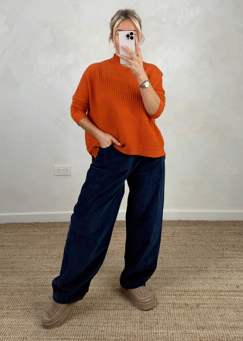 Mylie corduroy barrel leg trouser - navy-The Style Attic