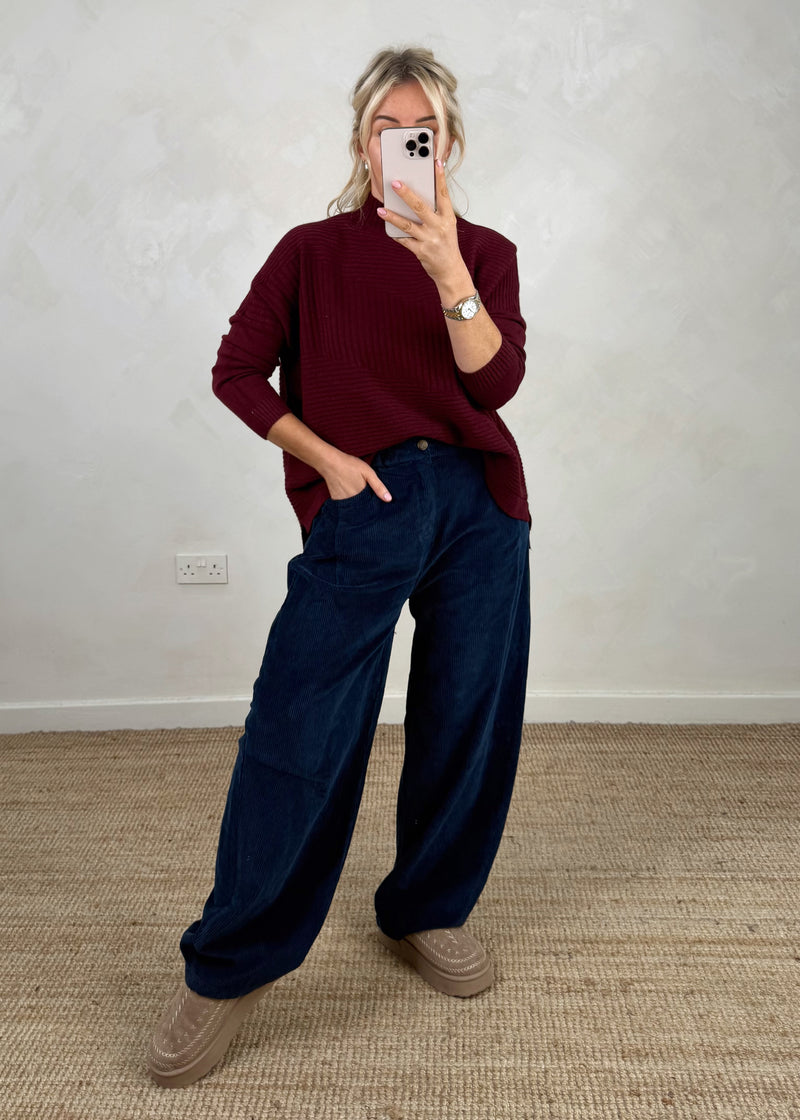 Mylie corduroy barrel leg trouser - navy-The Style Attic