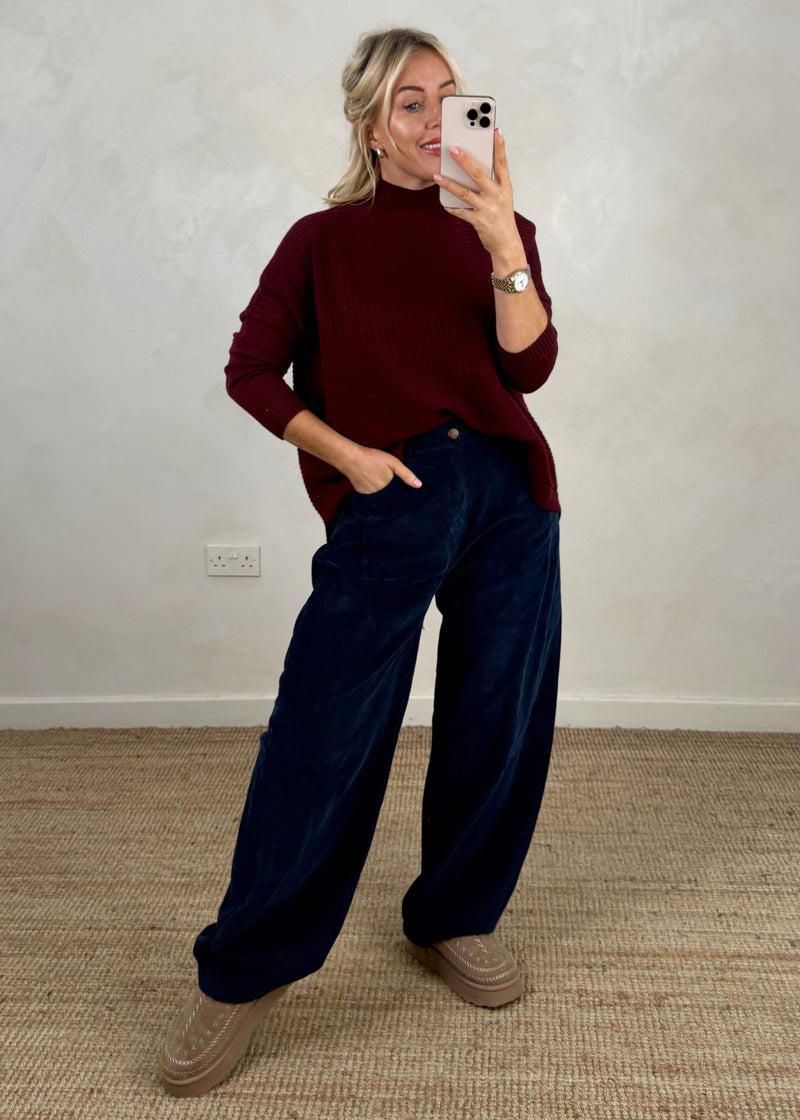 Mylie corduroy barrel leg trouser - navy-The Style Attic
