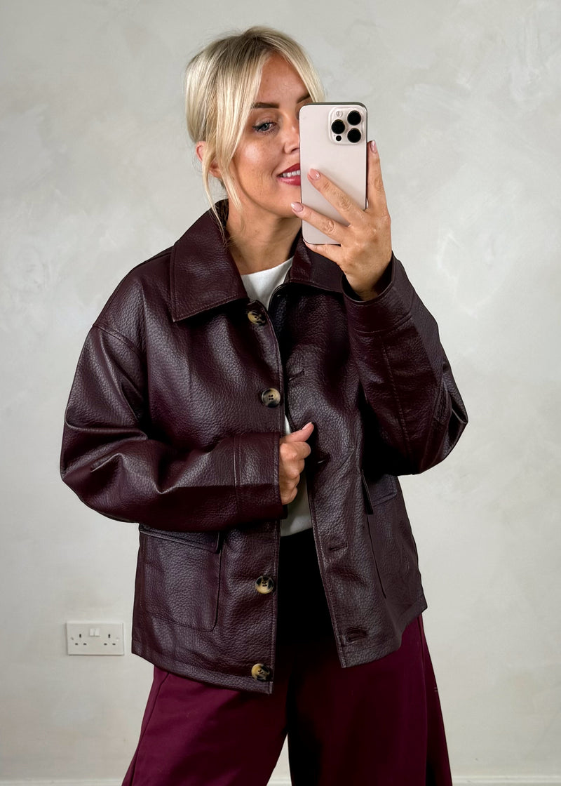 Nadia collar jacket - Merlot-The Style Attic